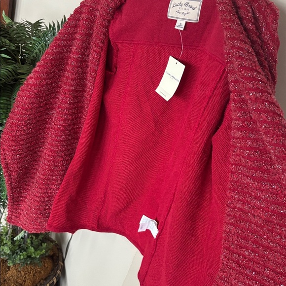 Brand New Lucky Brand Red Metallic Knit Shawl Open Front Drape Cardigan Sweater - Picture 15 of 16